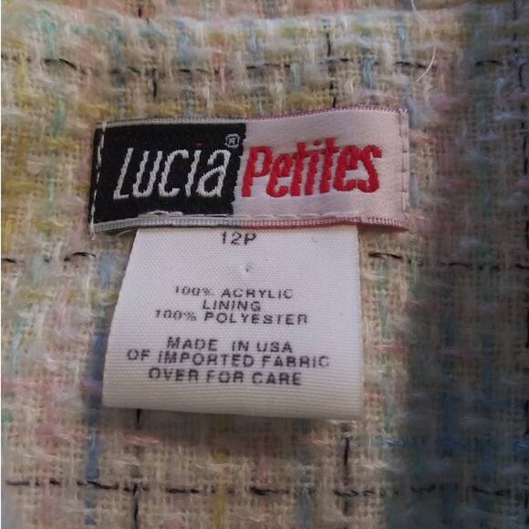 Vintage Lucia Petites Pastel Tweed Plaid Button Front Blazer Soft Girl Sz Medium - Picture 3 of 6